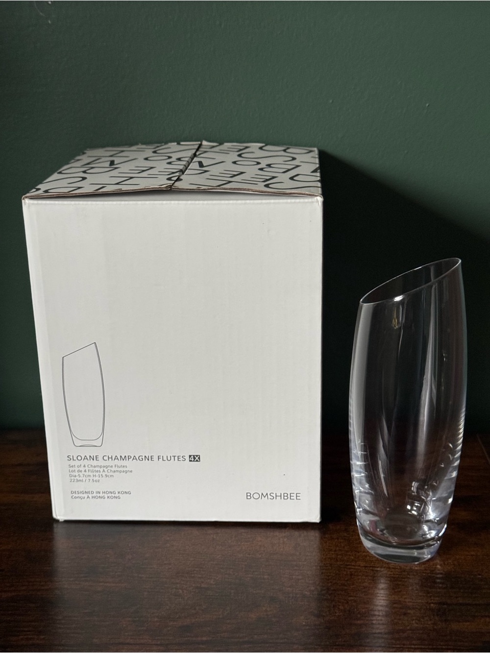 Set of four Bomshbee Sloane Champagne Flute - Clear Modern Slanted Rim Design